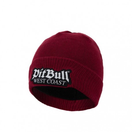 PitBull_West_Coast_zimní_pletená_čepice_Old_Logo_burgundy