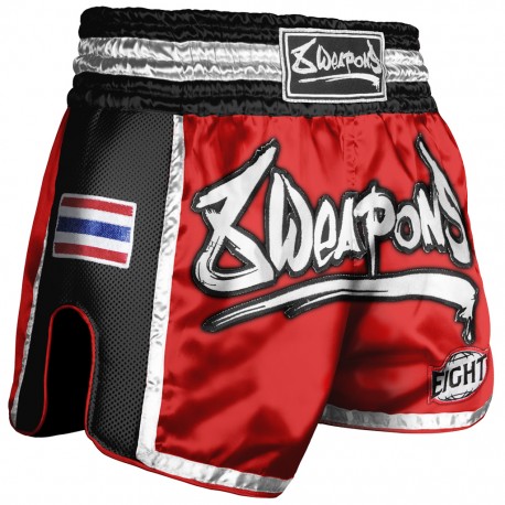 8_Weapons_Muay_Thai_trenky_Super_Mesh_červená_černá