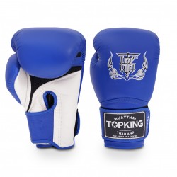 Top King kožené boxerské rukavice Super Air Double Tone modrá