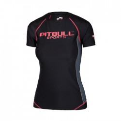 Pitbull_West_Coast_dámský_rashguard_Compression_krátký_rukáv_černo_korálový