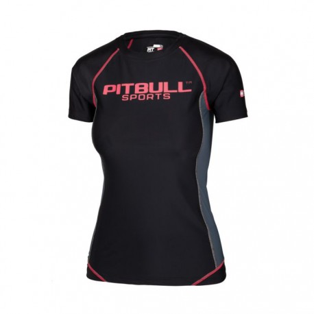 Pitbull_West_Coast_dámský_rashguard_Compression_krátký_rukáv_černo_korálový