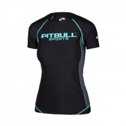 Pitbull West Coast dámský rashguard Compression Pro Plus krátký rukáv černo/tyrkysový